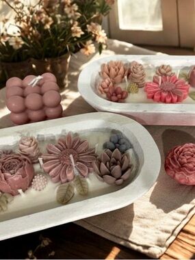 Handmade Floral Dough Bowl Candle – Heirloom Garden Soy Candle Gift